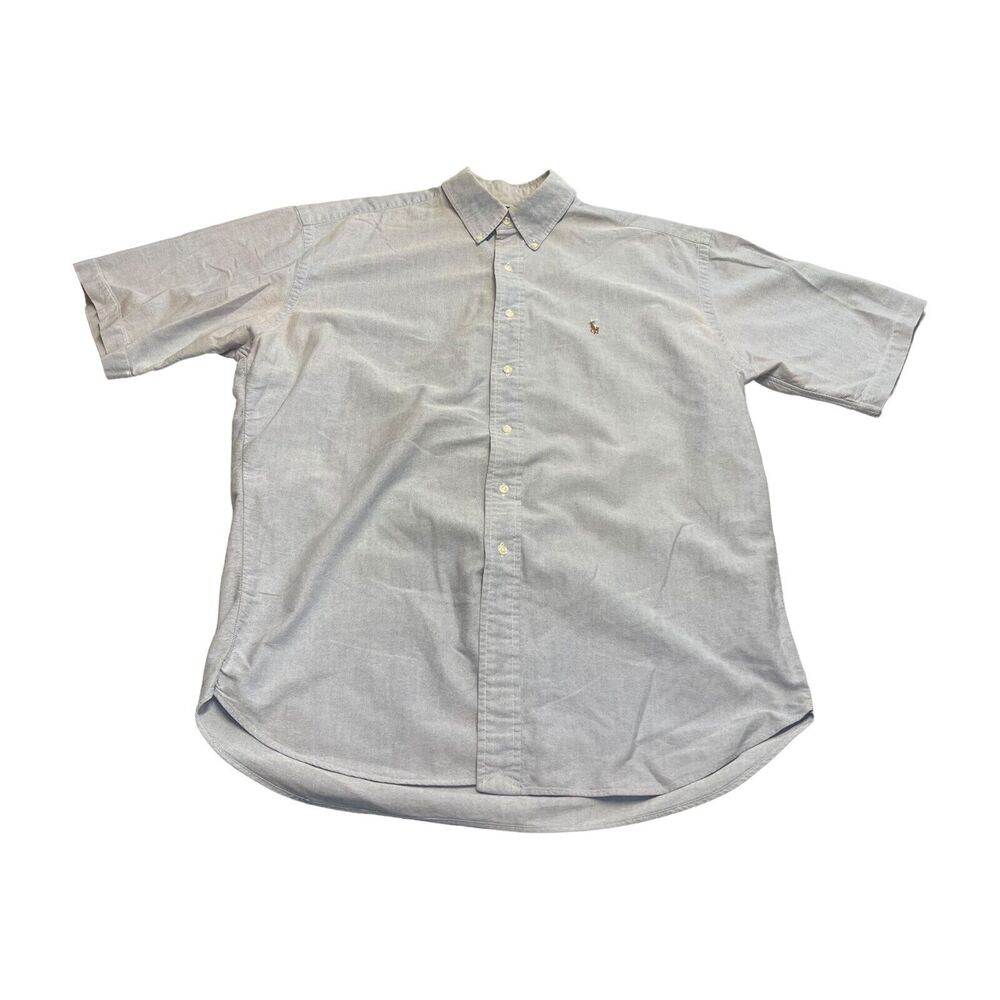Ralph Lauren Blaire Shirt Men Large Gray/Blue Classic Pleated Button-Down Pony